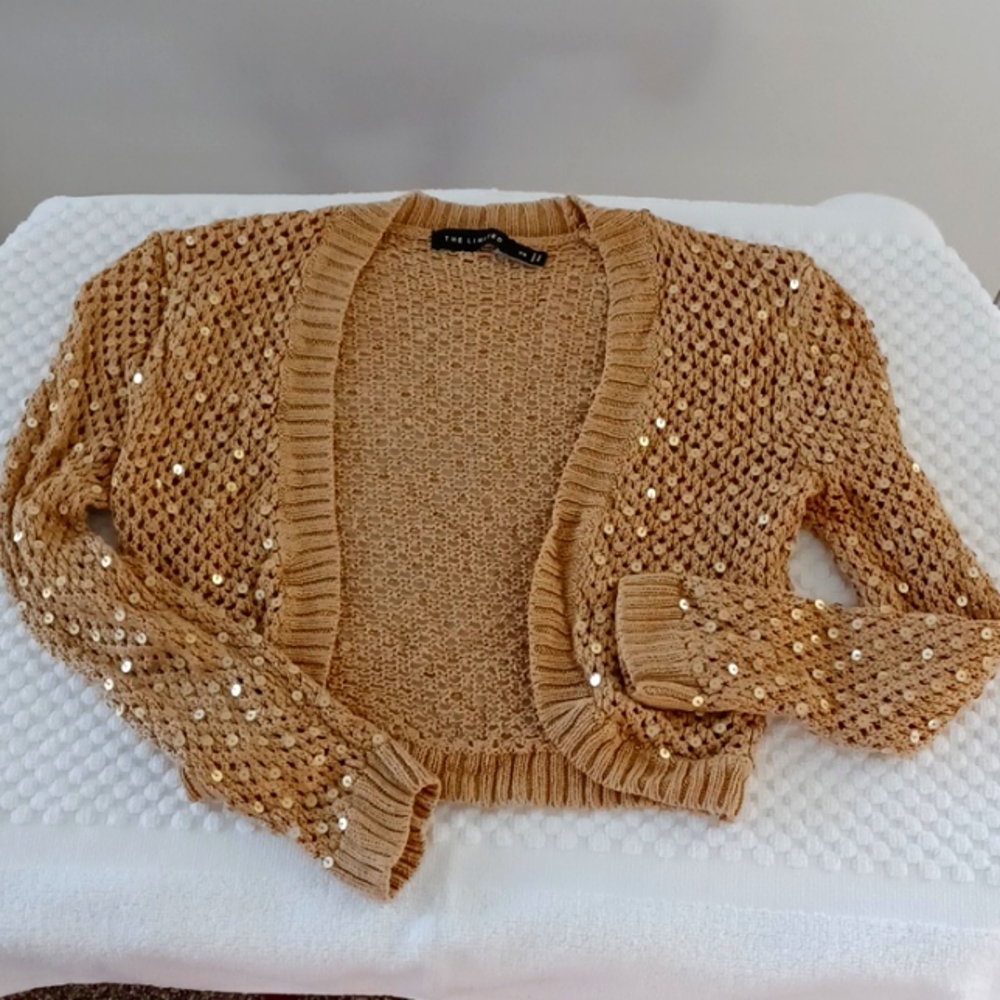 The Limited XS Gold Silk Rayon Sequined Cardigan